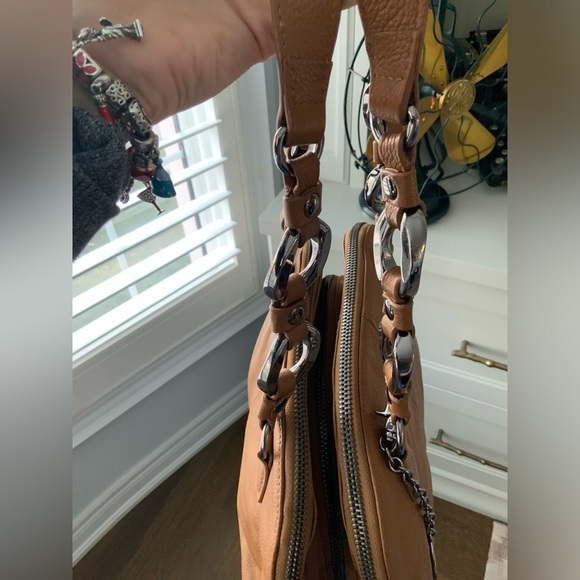 CHARLES JOURDAN Flora Pebbled Leather Brown Medium Shoulder Purse Bag LIKE NEW - Picture 14 of 16